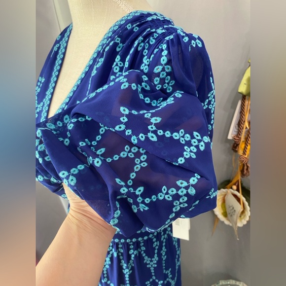 NWT SHOSHANNA CALAH MIDI DRESS ANTHROPOLOGIE SIZE 8 BLUE EMBROIDERED AQUA - Picture 8 of 12